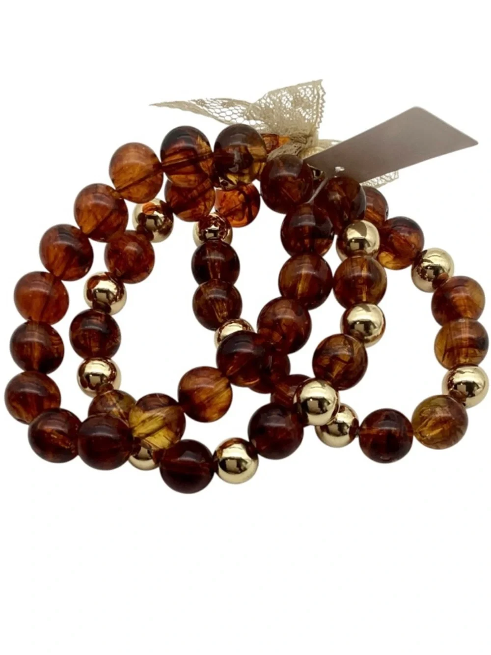 Polished Agenda Tortoiseshell & Gold Tone Beaded Stretch Bracelet Set (NWT)